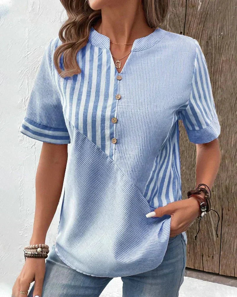 Stylish women's long sleeve striped blouse, a comfortable and versatile top for any occasion.