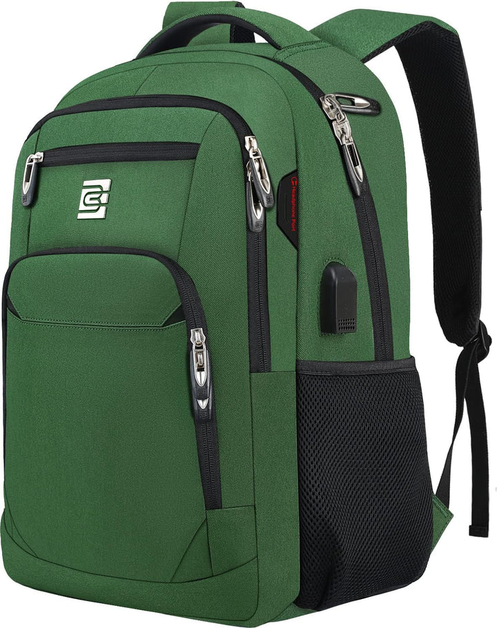 Business slim anti-theft laptop backpack with USB port, for organized & secure professional use.