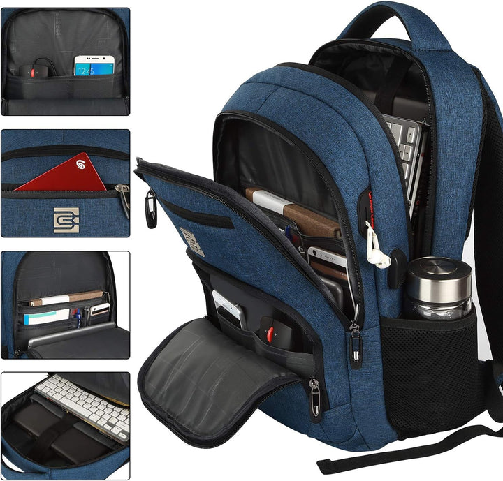 Advanced slim anti-theft laptop backpack, featuring secure access & integrated USB charging.