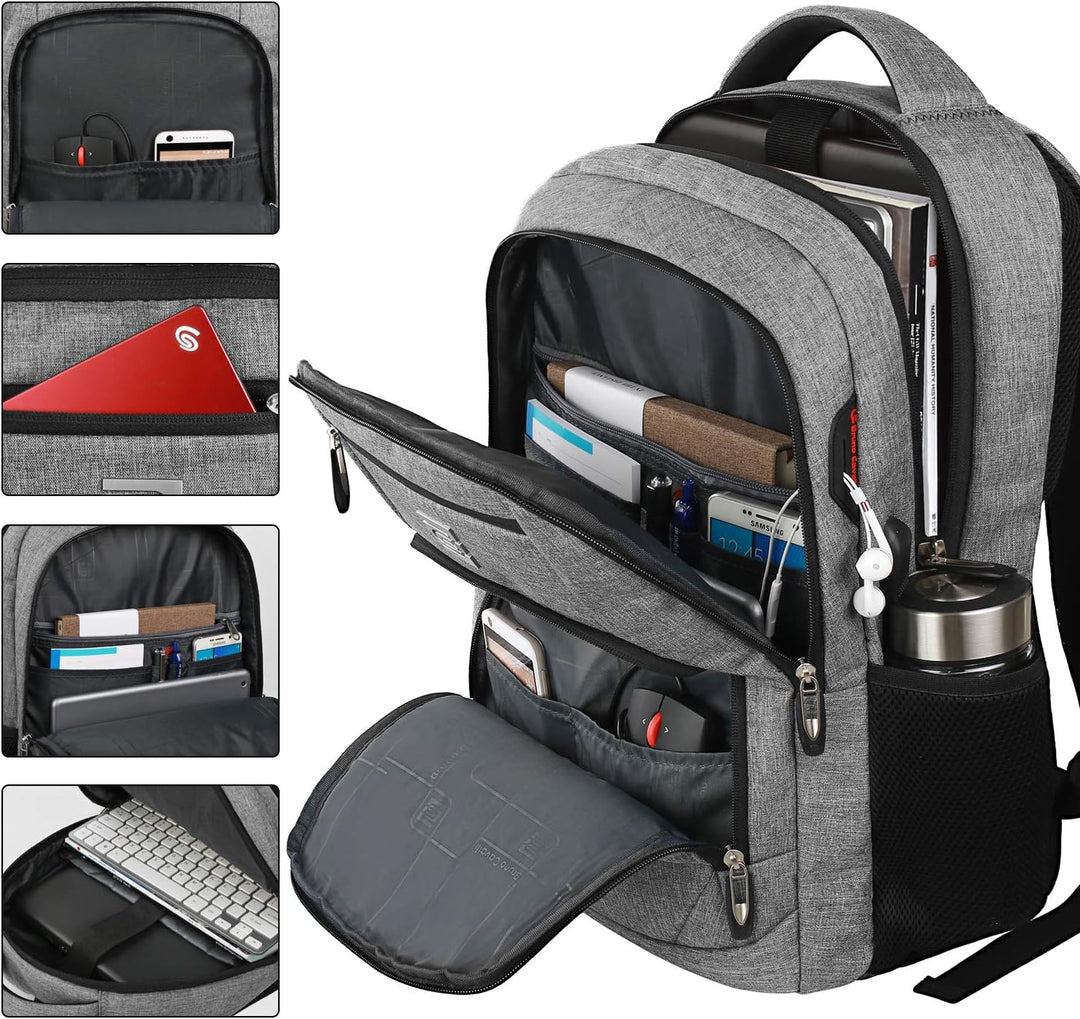 Water-resistant durable slim anti-theft laptop backpack with USB port for all weather travel.