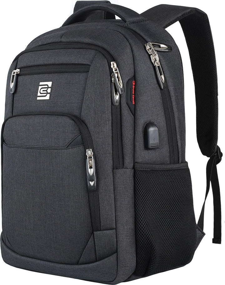Travel-ready slim anti-theft laptop backpack, includes USB charging & ample storage.