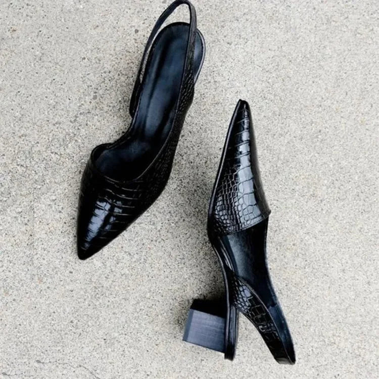 Women's elegant croco pumps, perfect as supportive dress shoes or comfortable work footwear. Orthopedic comfort.