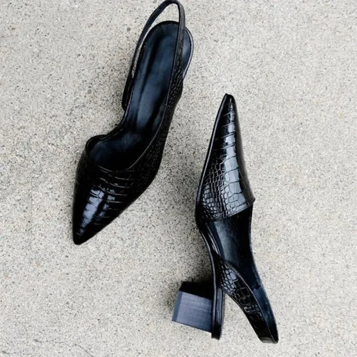 Women's elegant croco pumps, perfect as supportive dress shoes or comfortable work footwear. Orthopedic comfort.