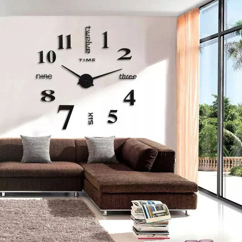 Unique DIY 3D wall clock, a large decorative timepiece for modern home decor. Adds contemporary style to any room.