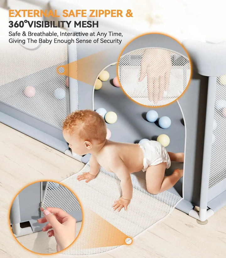 Premium baby playpen with soft panels. Ensures play safety for toddlers in any indoor or outdoor activity area.