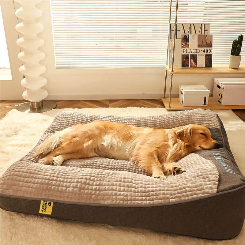 Comfortable pet bed: large orthopedic dog bed with integrated neck support & easy-to-clean washable cover.
