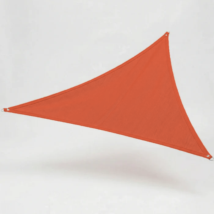 Triangular outdoor sun shade sail for backyard or deck, keeps you cool with great UV protection.