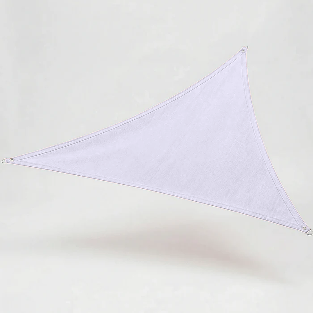 Durable triangular sun sail canopy, water resistant, blocks harmful UV rays for deck and outdoor living.
