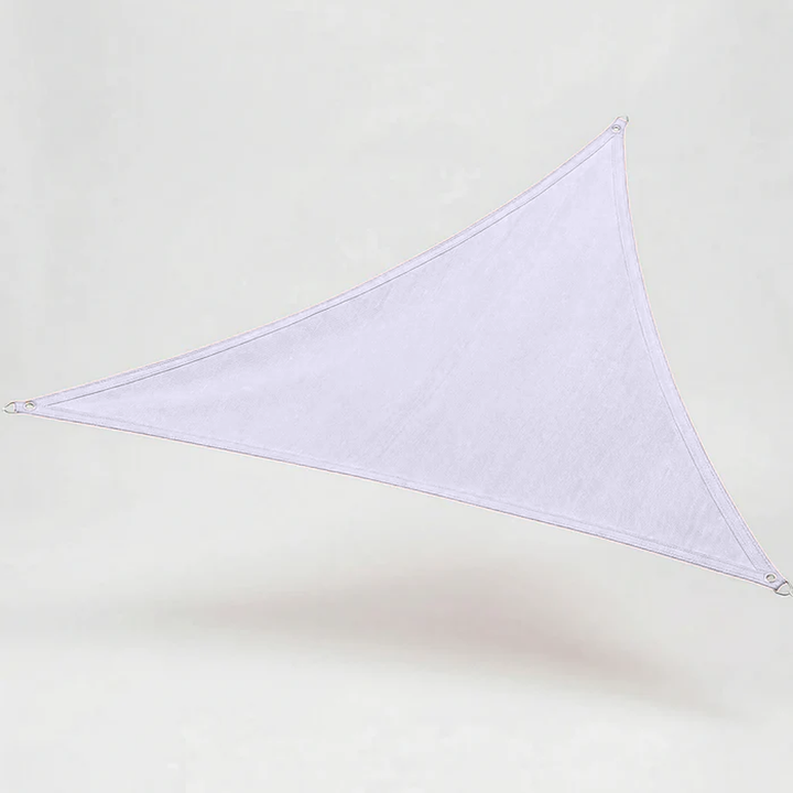 Durable triangular sun sail canopy, water resistant, blocks harmful UV rays for deck and outdoor living.