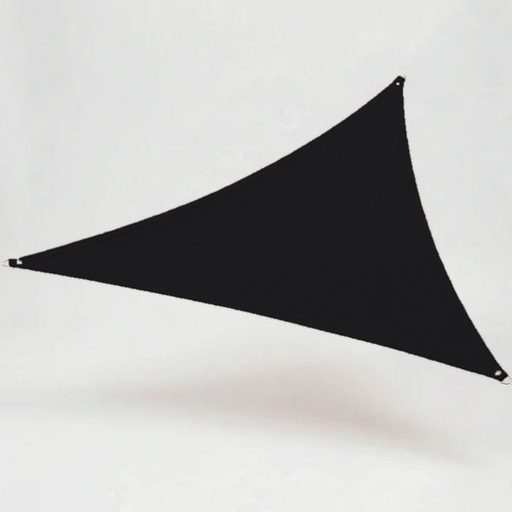 Modern outdoor shade sail, triangular design for patio & garden, ensures excellent UV protection.