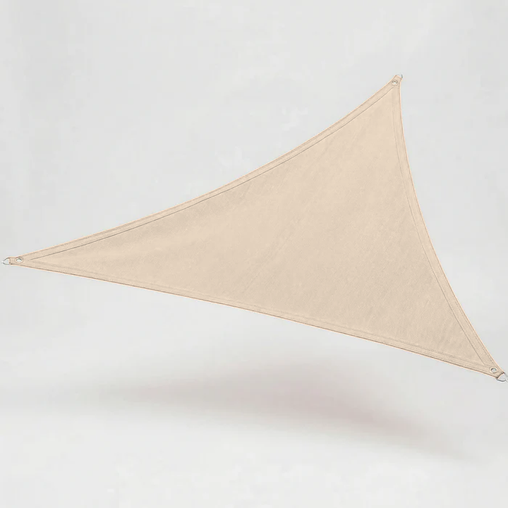 Versatile triangular sun shade for deck, patio, & garden; provides UV protection & sun block.