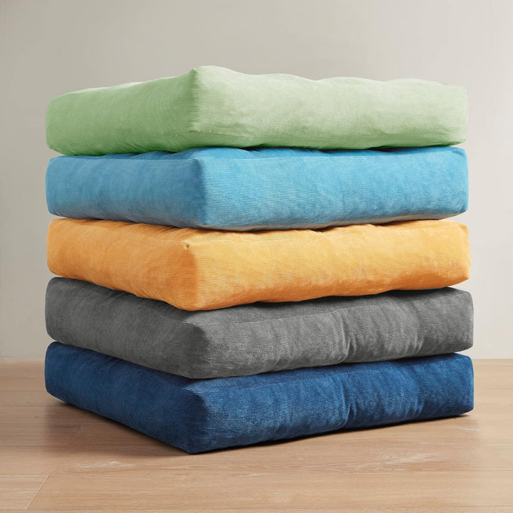 Large tufted corduroy meditation floor cushions (set of 2) for comfy yoga & relaxation.