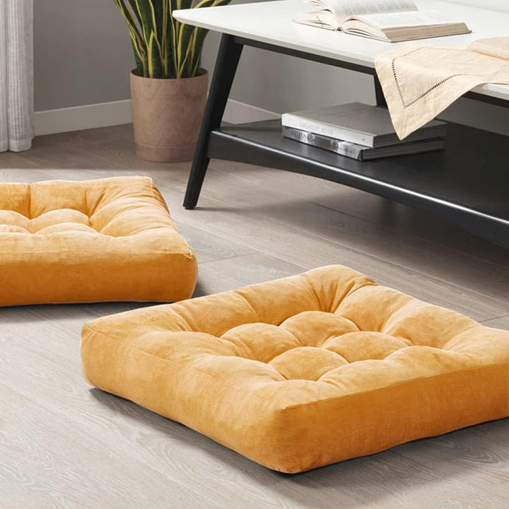Versatile large tufted corduroy cushions, set of two for meditation, yoga, & living room comfort.