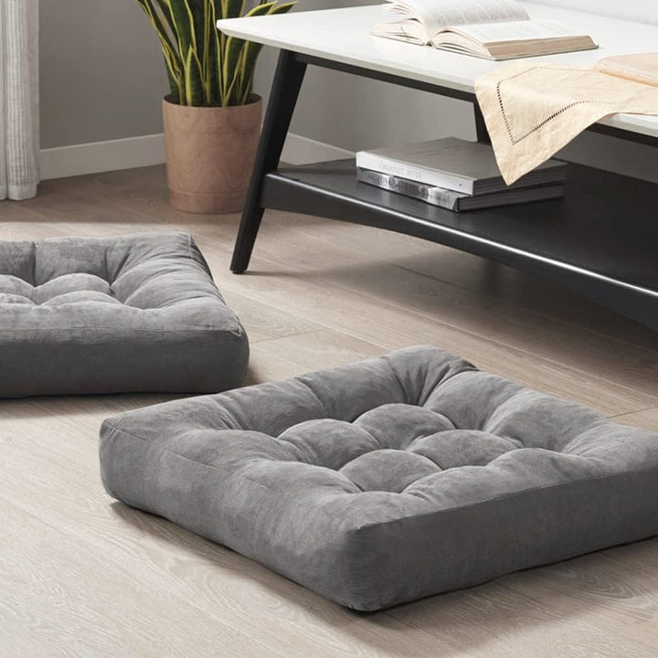 Contemporary large tufted corduroy meditation cushions, a set of two for modern home decor.