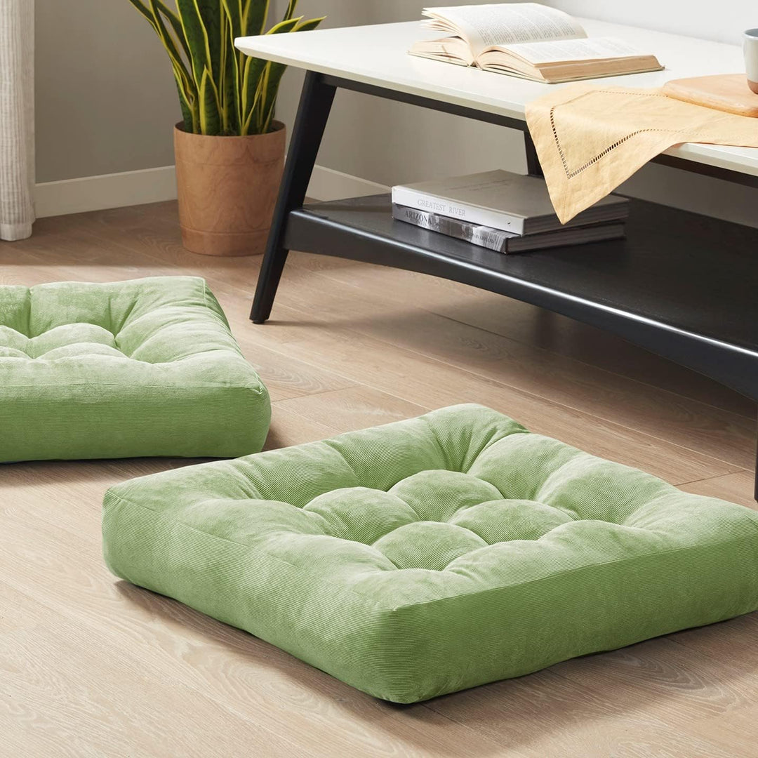 Ergonomic large tufted corduroy yoga cushions, set of two for meditation & floor seating support.