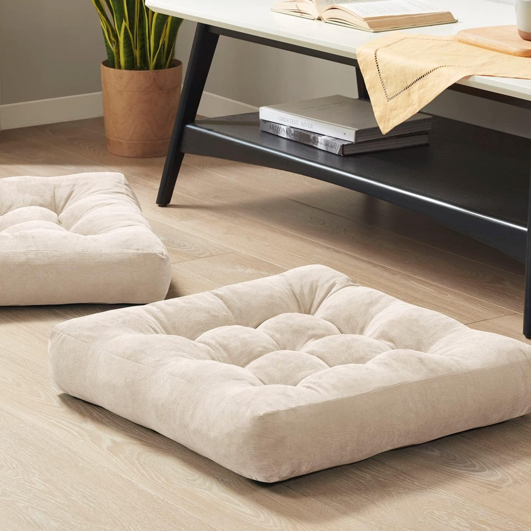 Luxurious large tufted corduroy meditation cushions (set of 2) for ultimate relaxation & mindfulness.