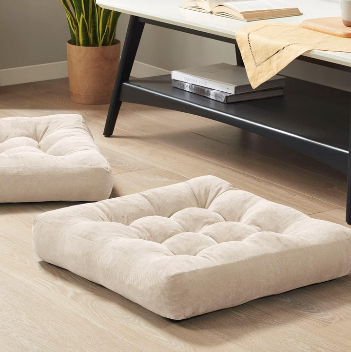 Luxurious large tufted corduroy meditation cushions (set of 2) for ultimate relaxation & mindfulness.