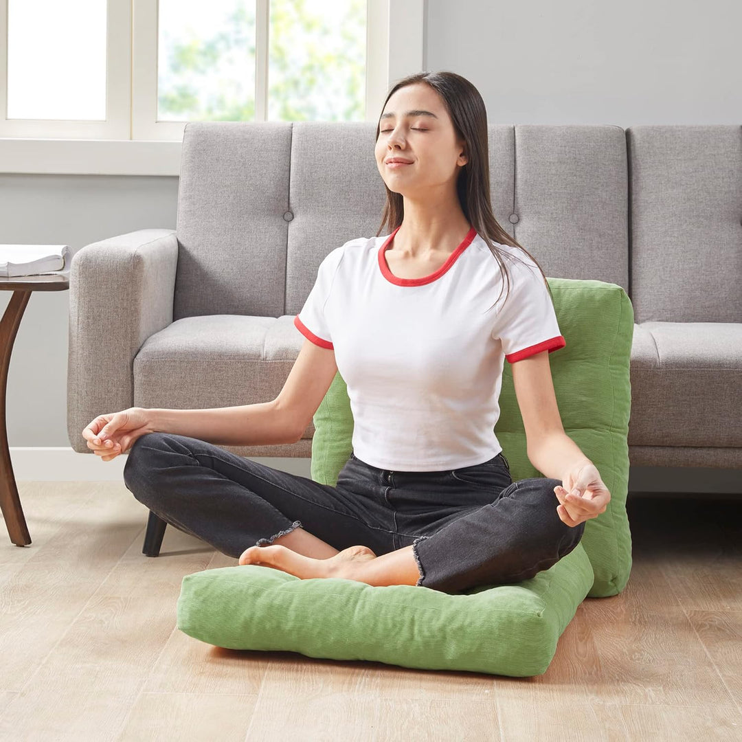 Unisex large tufted floor cushions, a set of two corduroy pillows for meditation & home decor.