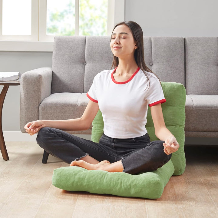 Unisex large tufted floor cushions, a set of two corduroy pillows for meditation & home decor.