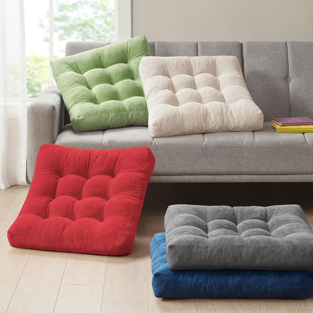 Comfy corduroy meditation cushions, a set of two large tufted floor seating for yoga & mindfulness.