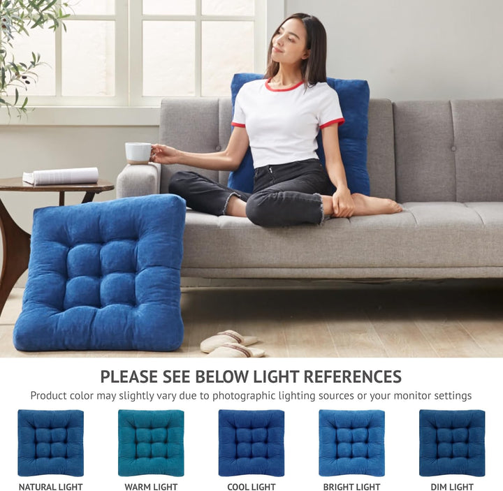 Relaxing large tufted corduroy meditation cushions (set of 2) for floor seating & comfy home decor.