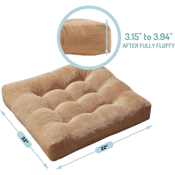 Unisex large tufted corduroy floor cushions, set of two for comfortable meditation & home decor.