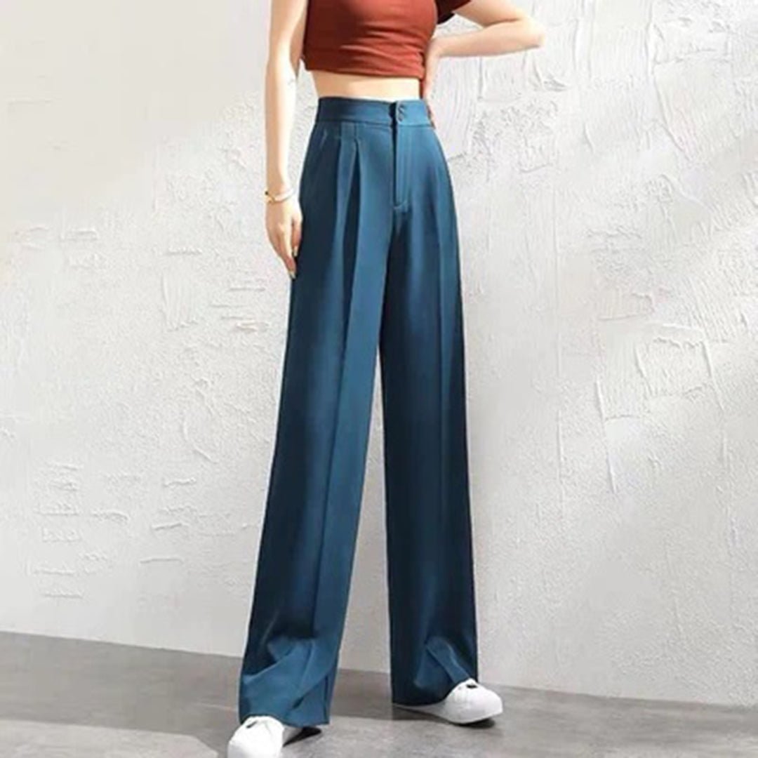 Elegant women's wide leg trousers, high waist design offers comfort & style for spring outfits.
