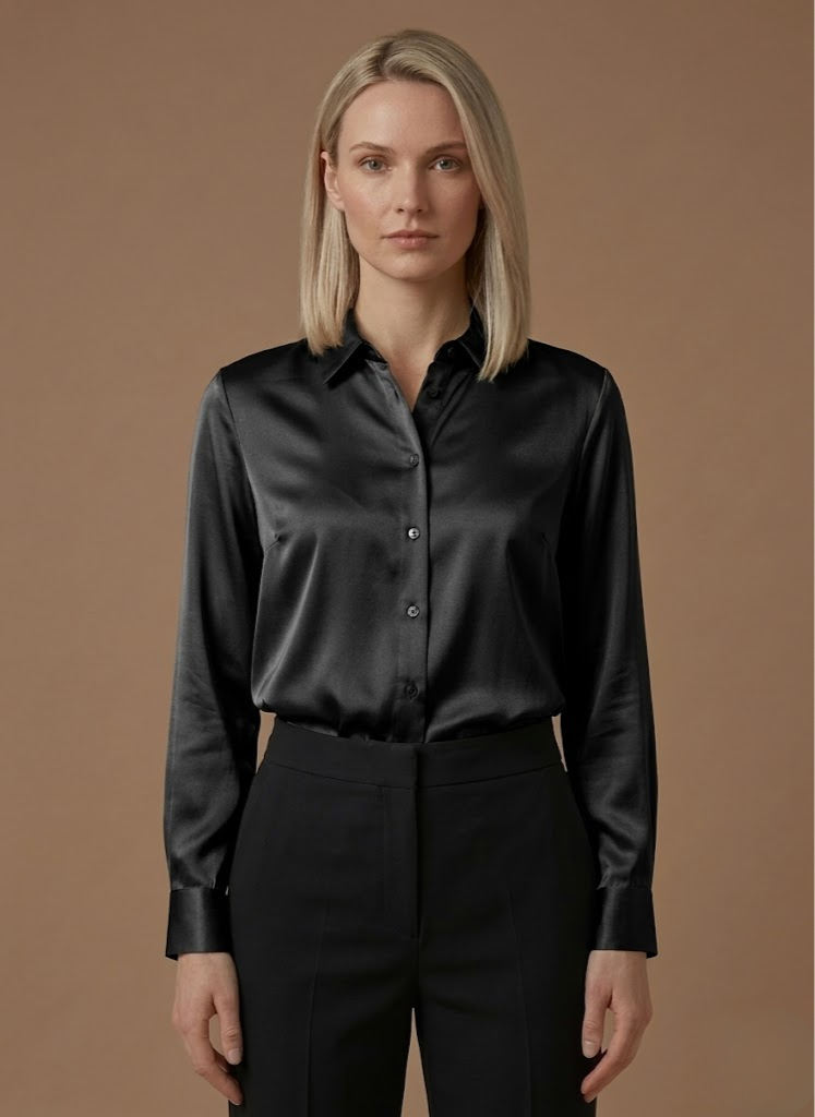 Women's elegant button-up shirt, ideal for professional settings & effortless style.