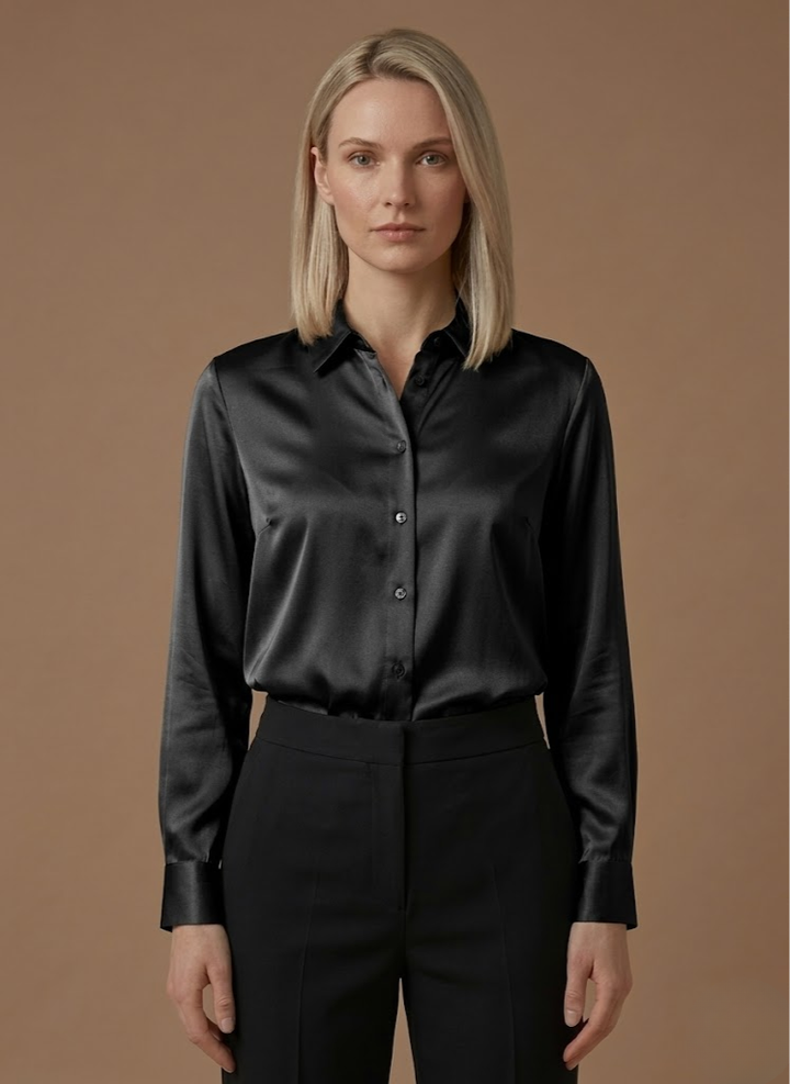 Women's elegant button-up shirt, ideal for professional settings & effortless style.