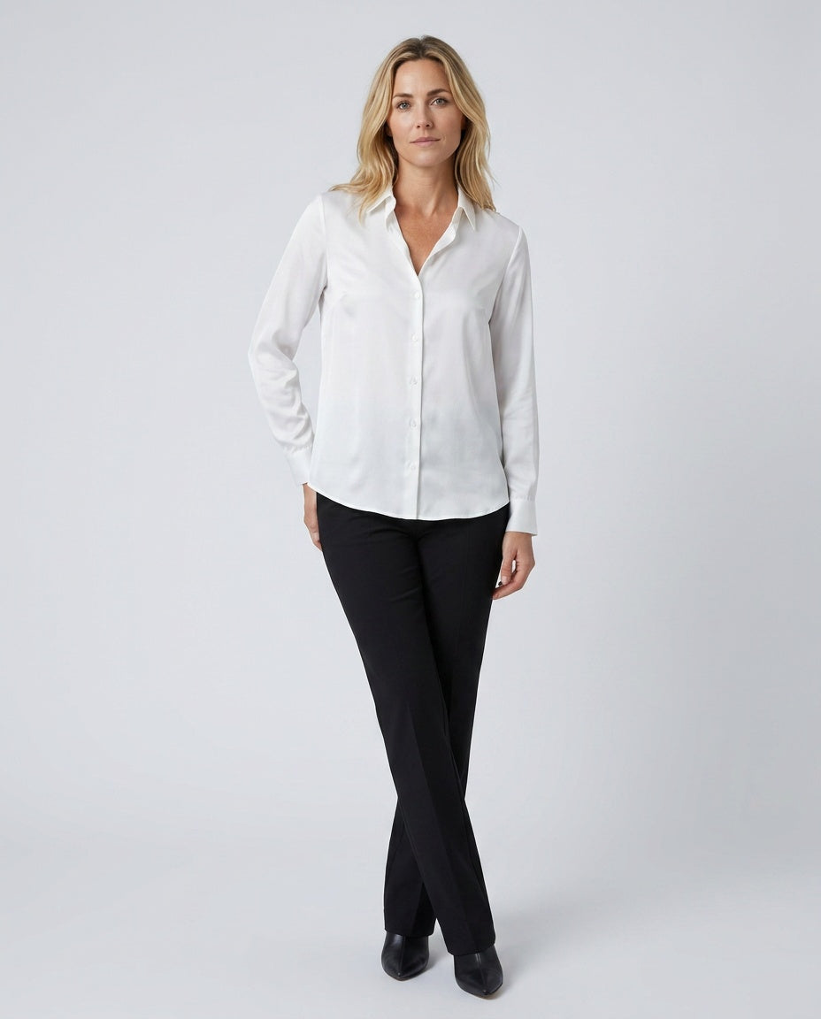 Elegant button-up long-sleeve blouse for women, perfect for versatile office fashion.