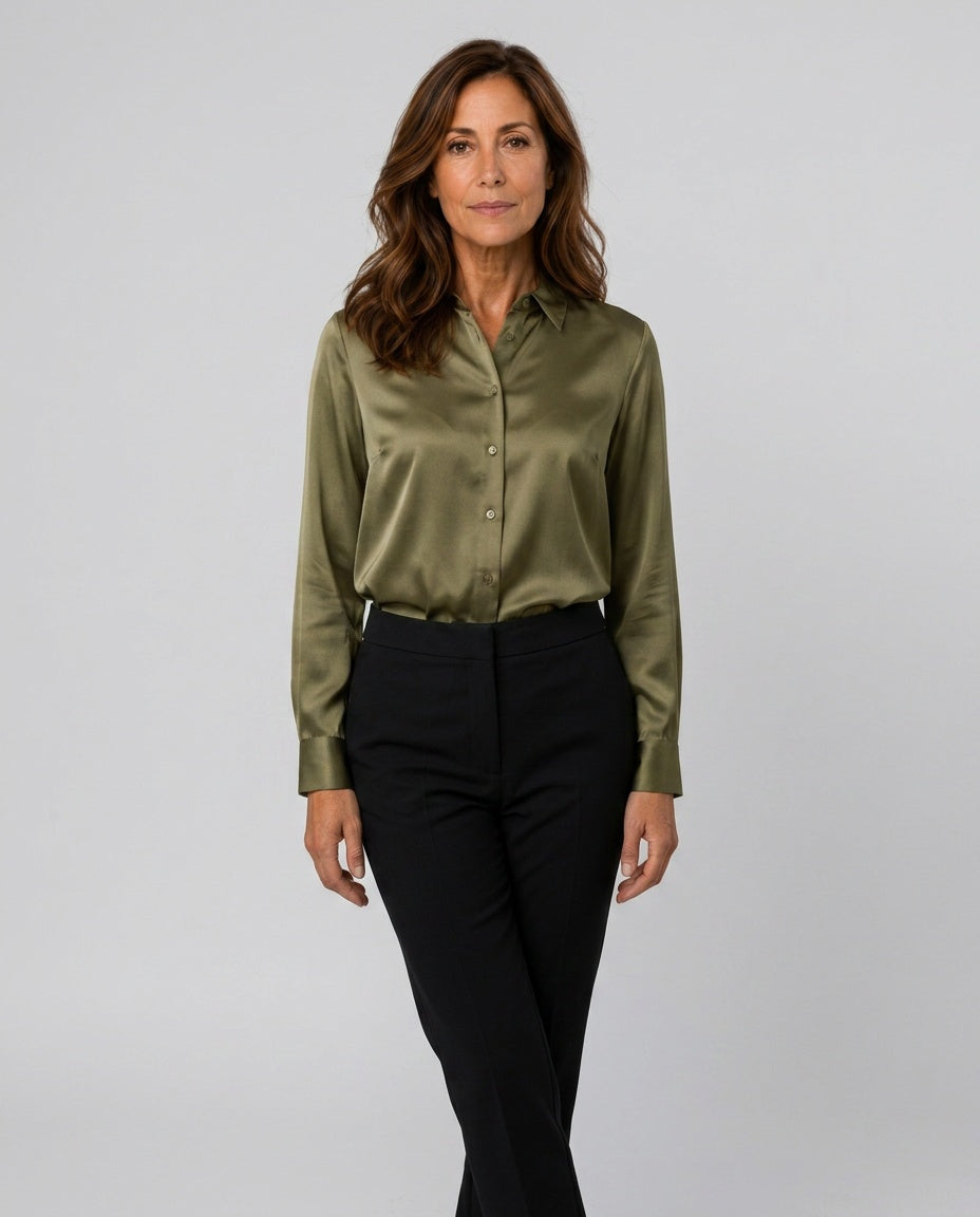 Chic long-sleeve women's blouse, perfect for professional attire & versatile fashion.