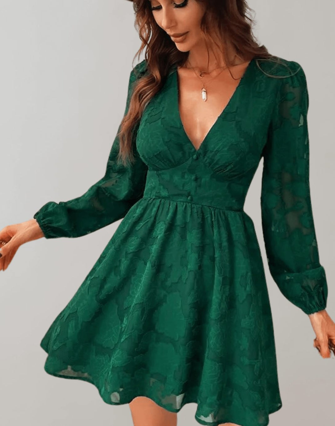 Elegant Women's Floral V-Neck Long Sleeve Party Dress. Perfect for evening events & special occasions.