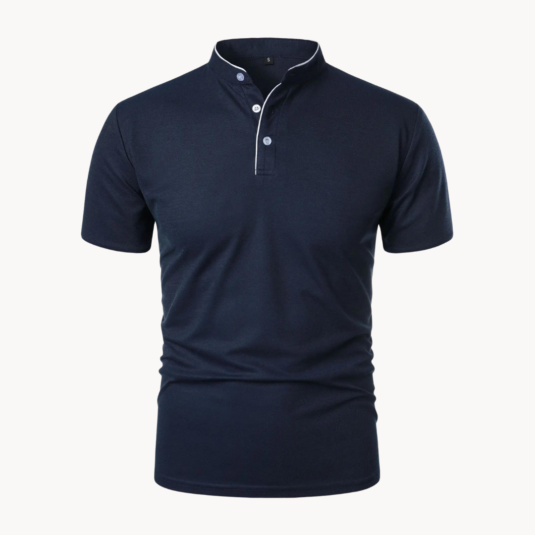 Men's Leandro Mandarin Collar Short Sleeve Polo Shirt. Modern regular fit for smart casual style.