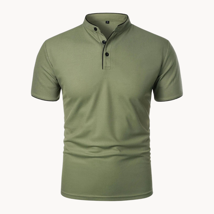 Regular fit Men's Mandarin Collar Short Sleeve Polo Shirt. Comfortable & stylish for summer casual fashion.