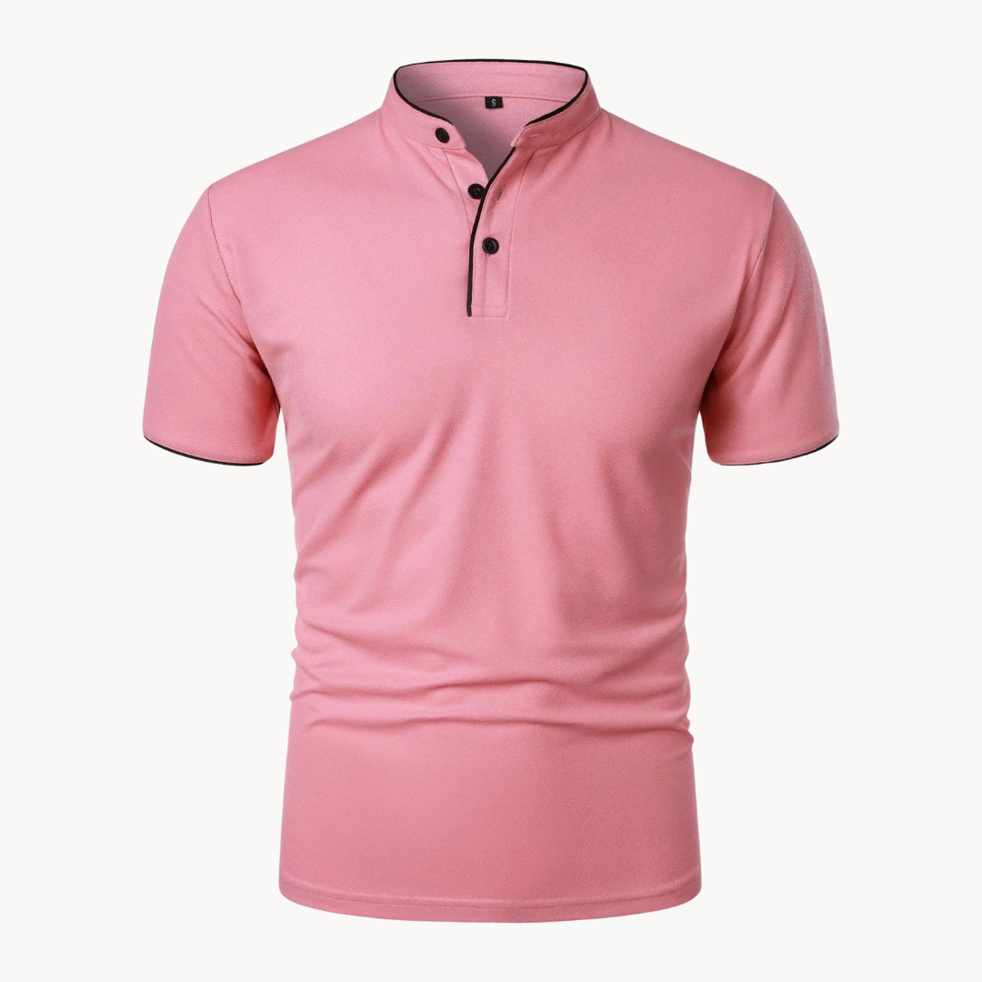 Modern Men's Leandro Mandarin Collar Polo. Short sleeve, smart casual, great for men's summer fashion.