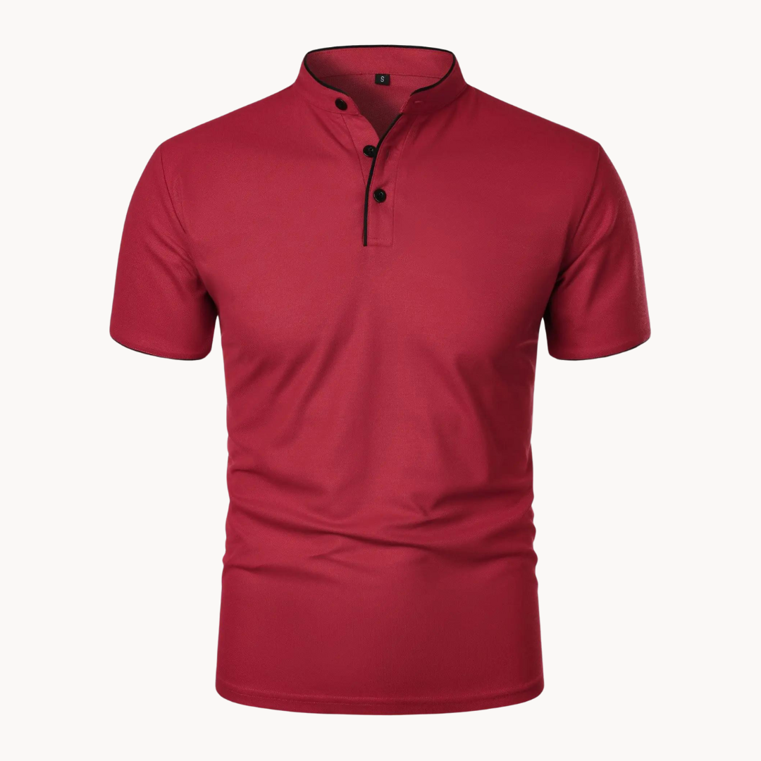 Comfortable Men's Leandro Short Sleeve Polo Shirt. Mandarin collar, perfect for summer casual wear.