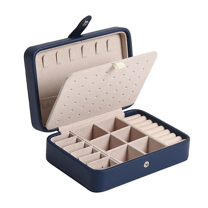 Blue elegant flip-top jewelry box, perfect for women's jewelry organization and gifts.