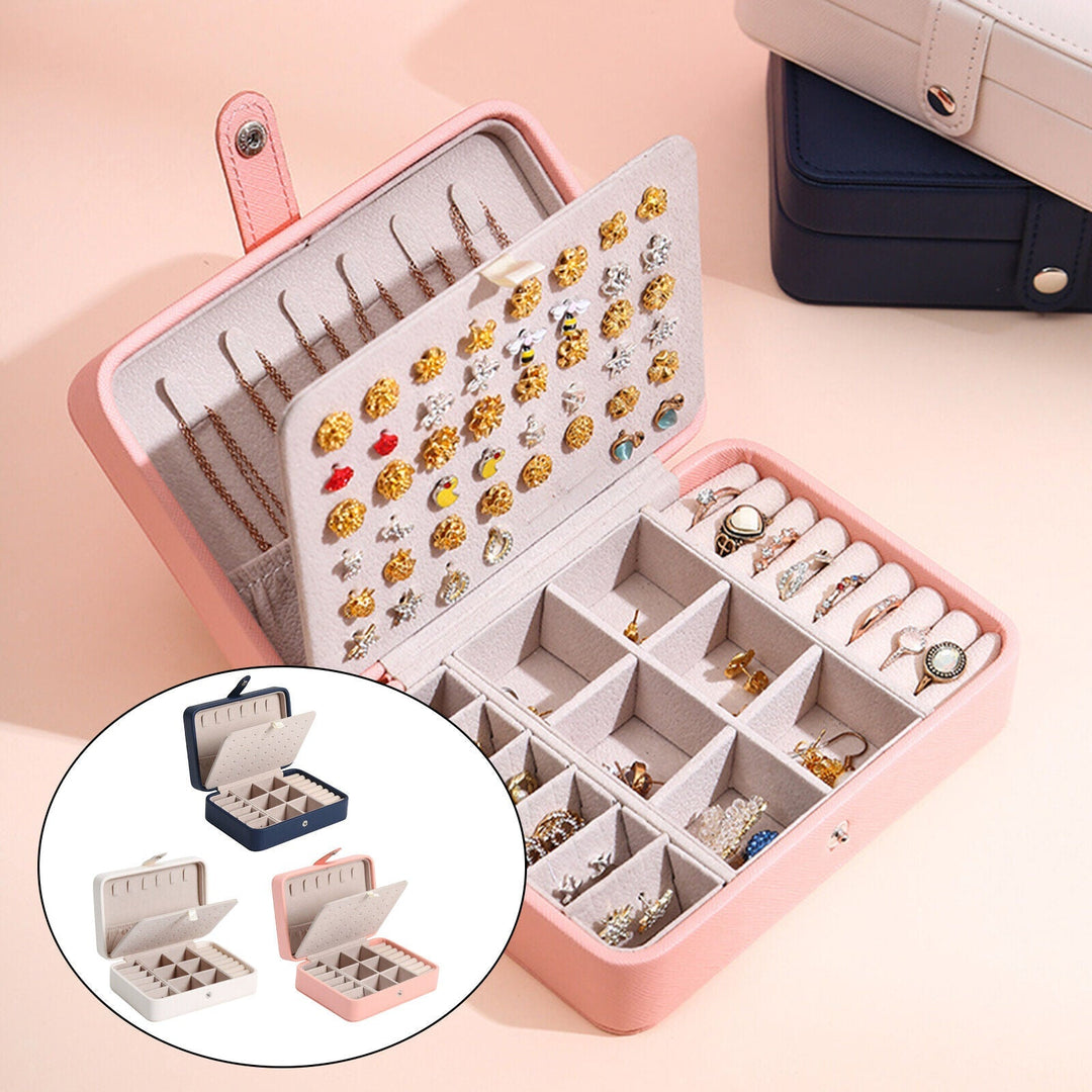 Blue flip-top desktop jewelry organizer, keeping women's valuable accessories tidy and secure.