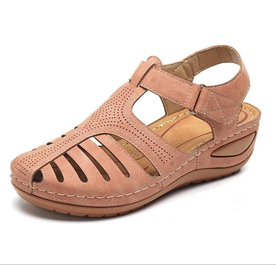 Premium women's orthopedic closed toe wedge sandals, offering adjustable comfort and stylish support.