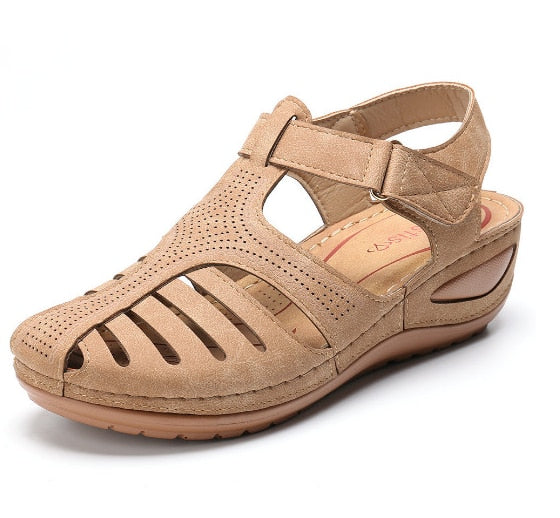 Durable women's summer wedge sandals with orthopedic support, comfortable closed toe, and chic design.
