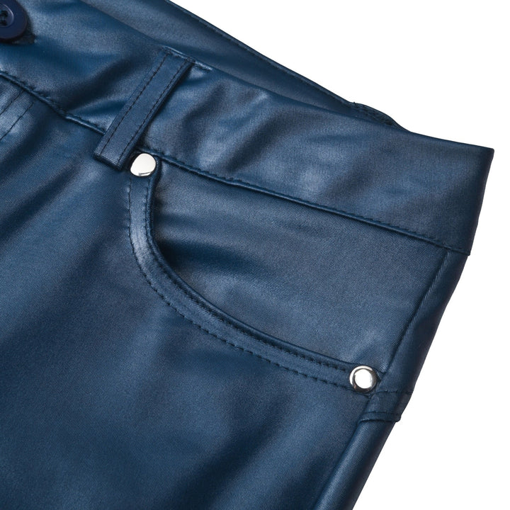 Women's high waist stretch leather pants, slim fit for a flattering silhouette & comfort.