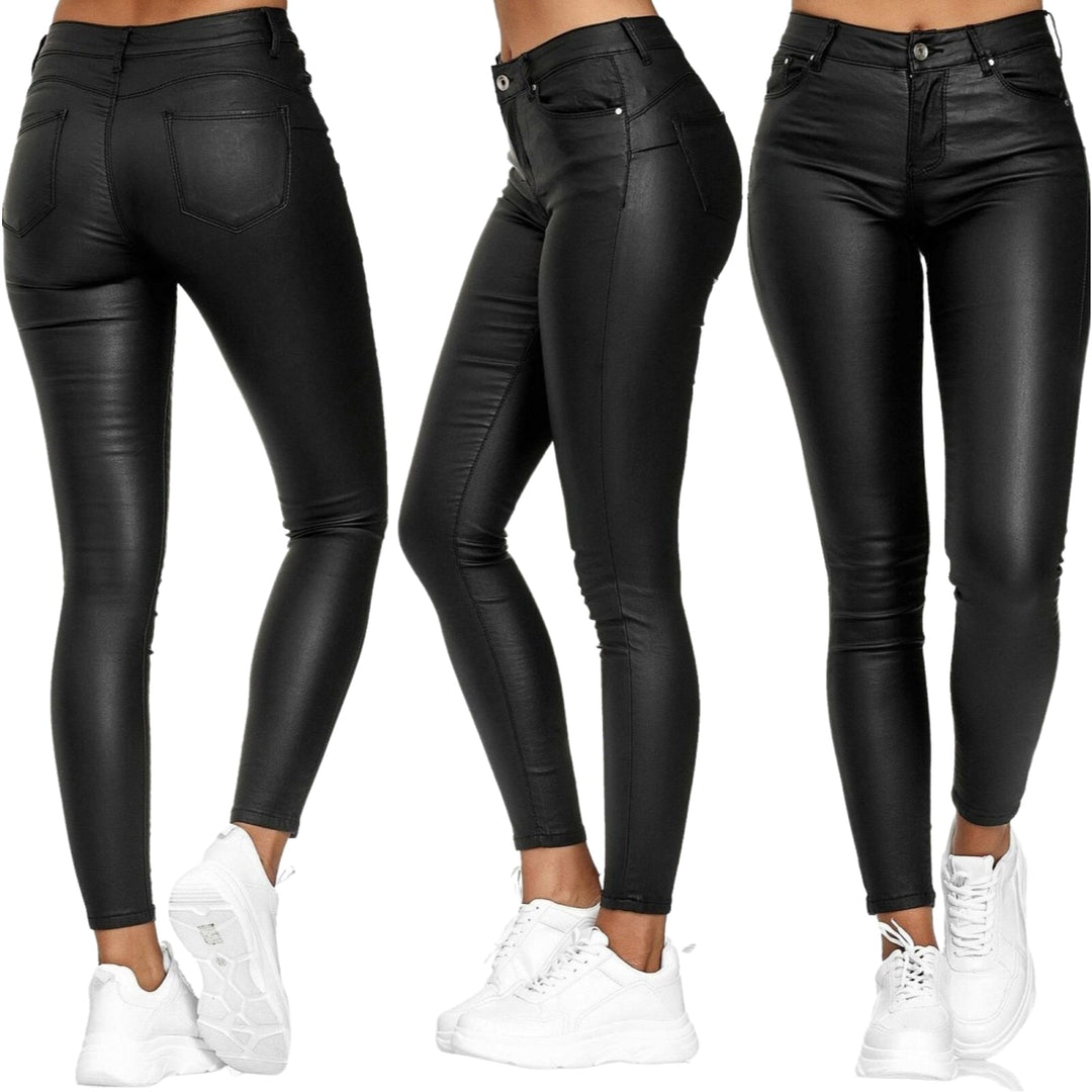 Versatile high waist stretch leather trousers for women, perfect for winter style.