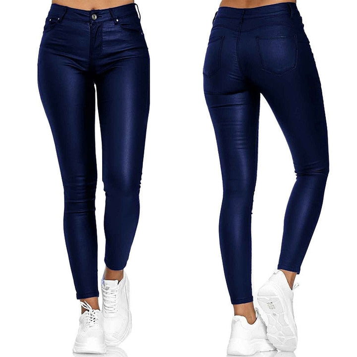Women's elegant high waist stretch leather pants, a chic and versatile wardrobe staple.