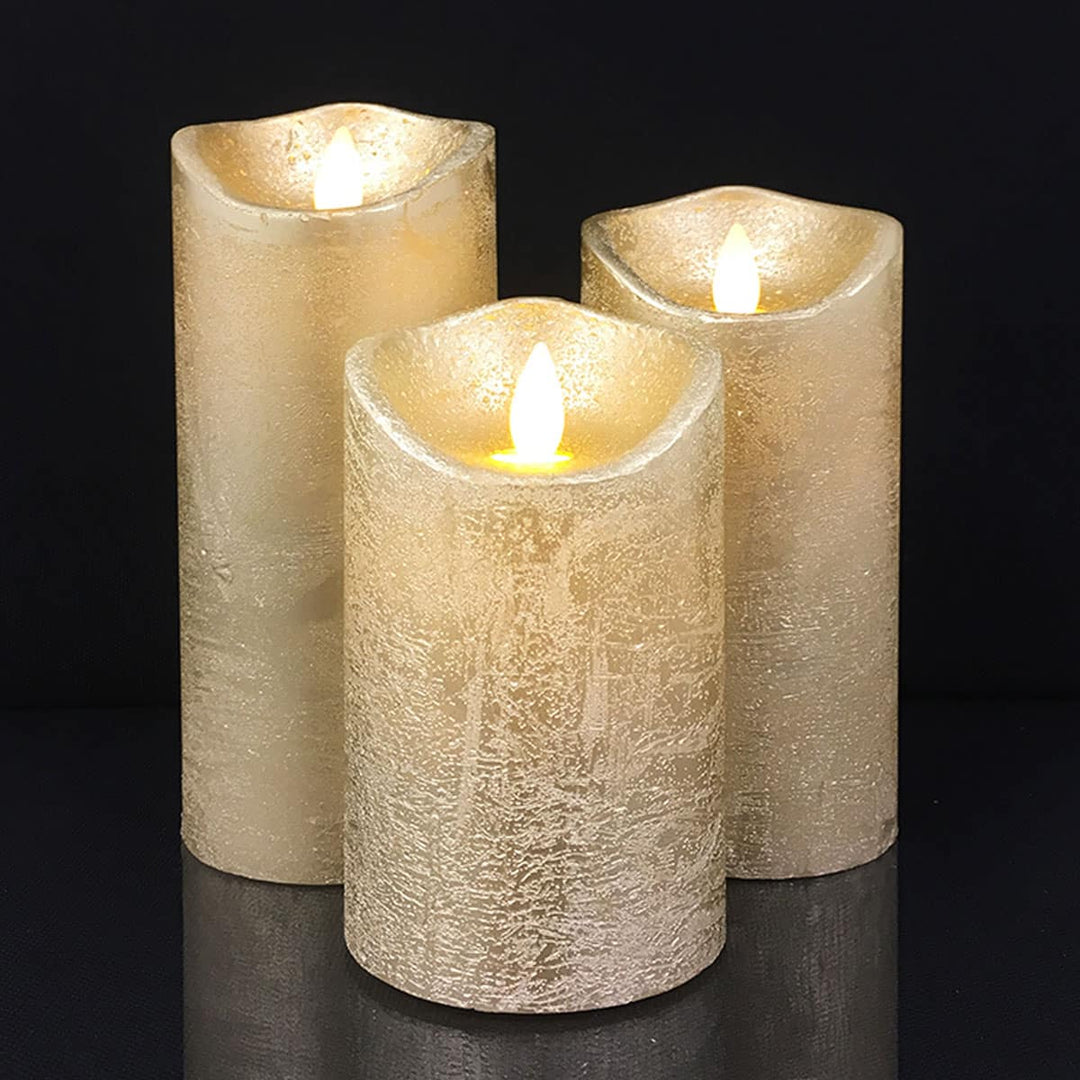 Safe LED block candle set, 3-piece, in a rustic design, for flameless ambiance & charming home decor.