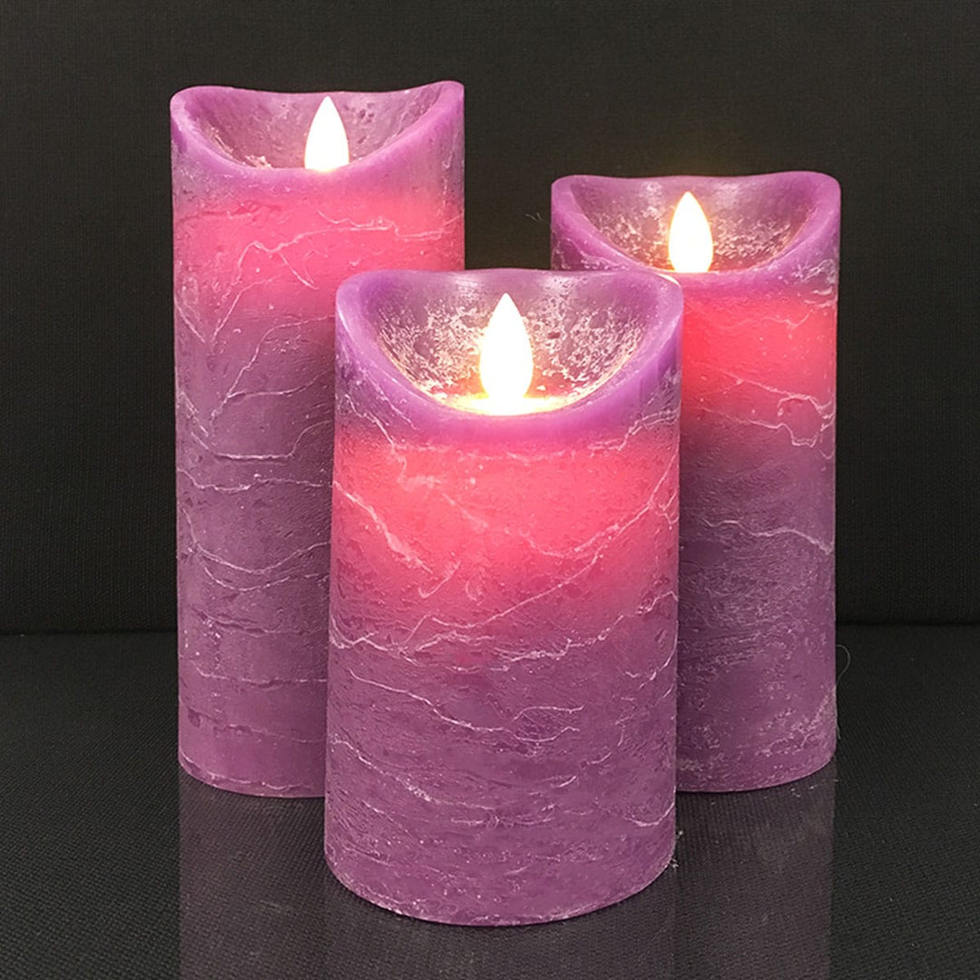 LED flameless block candle set, 3-piece, for beautiful indoor lighting and cozy rustic home ambiance.