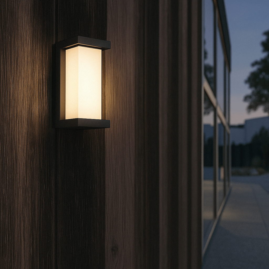 Sleek black motion sensor LED wall sconce for outdoor security lighting, adds modern flair to your home exterior.