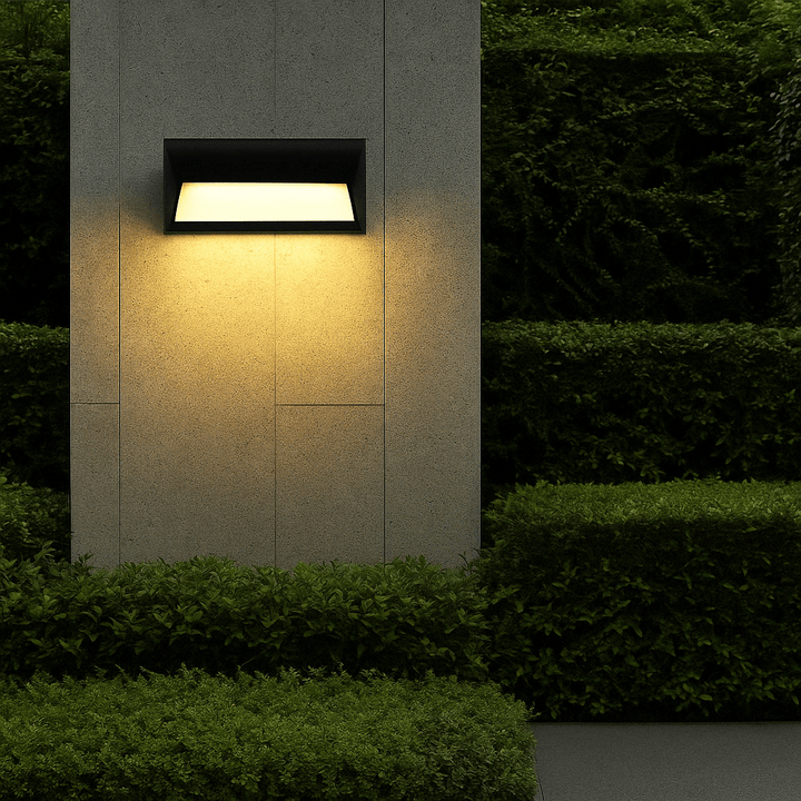 Weatherproof modern LED wall sconce with motion sensor, perfect for stylish and secure outdoor lighting on any exterior.