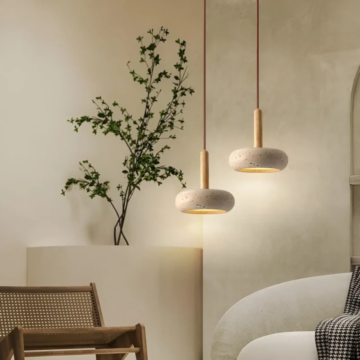Home decor LED pendant light with Japanese style wood lamp. Minimalist design, adds warmth to any room.
