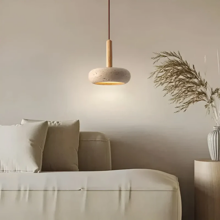 Sleek Japanese-inspired LED wood pendant lamp. Minimalist ceiling light fixture, perfect for modern homes.