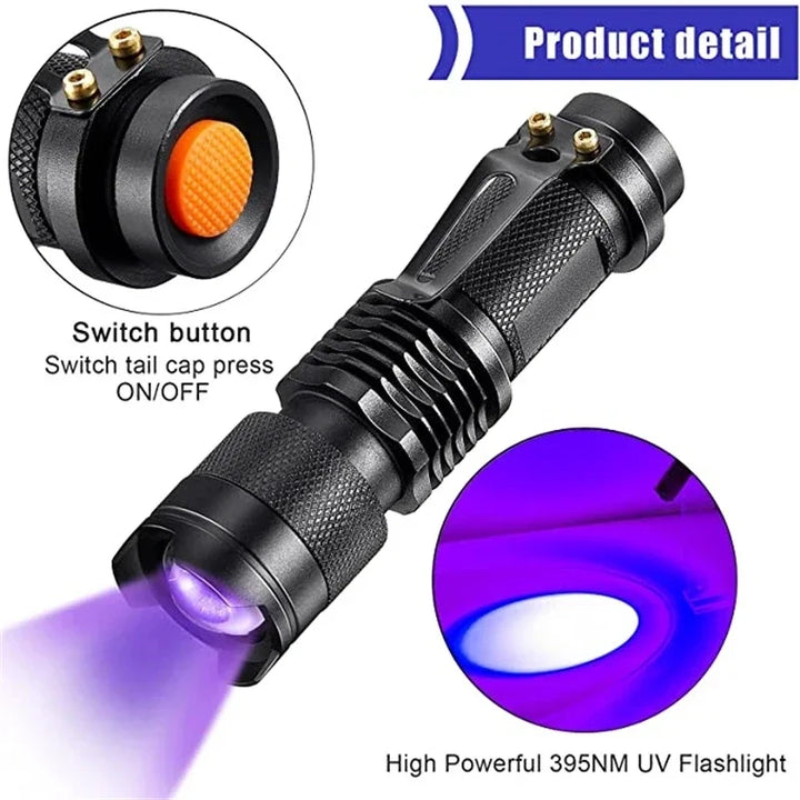 Powerful UV flashlight for finding invisible pet urine, enabling thorough stain detection & removal.